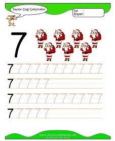 7 Rakamı Çizgi Çalışmaları Çalışma Sayfaları